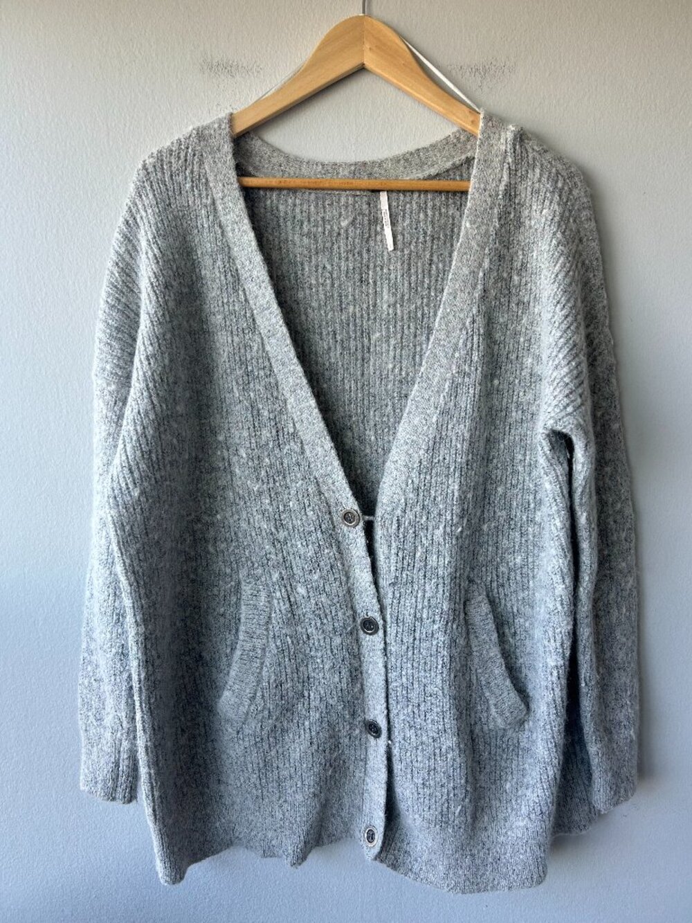 Free People Cloudy Day Alpaca Mohair Blend Oversized Cardigan Gray Large